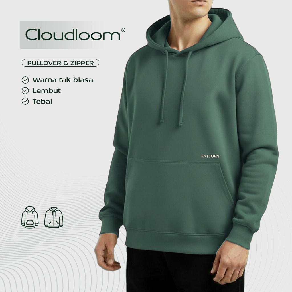 Kattoen - Cloudloom Jacket Jumper Hoodie Polos Algae Green -  Hijau Alga Tua 320 Gsm