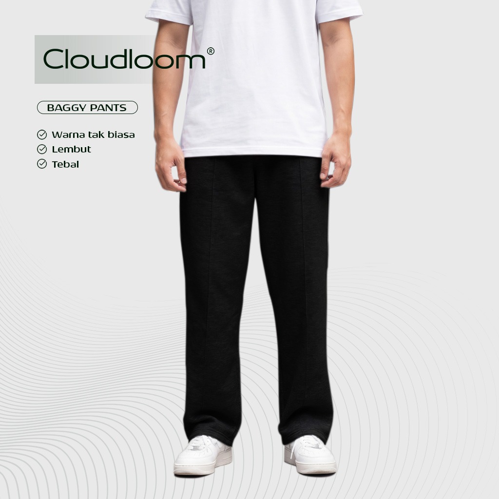 Kattoen - Cloudloom Fleece Baggy Pants Celana Panjang Loose Black 280 Gsm