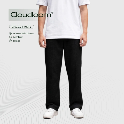 Image of Kattoen - Cloudloom Fleece Baggy Pants Celana Panjang Loose Black 280 Gsm