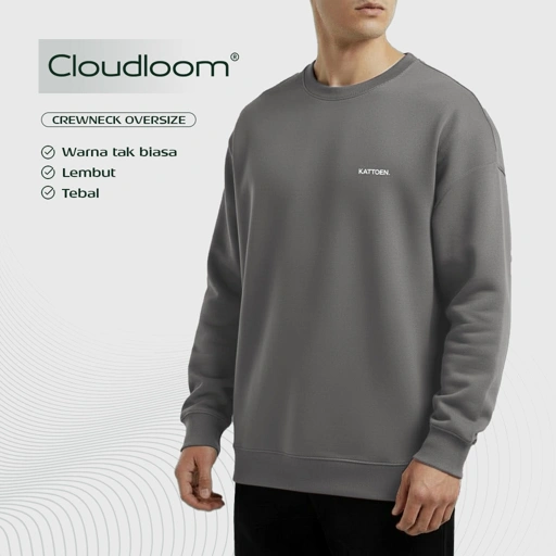 Image of Kattoen - Cloudloom Crewneck Sweater Silva Grey - Abu-abu Muda 280 Gsm