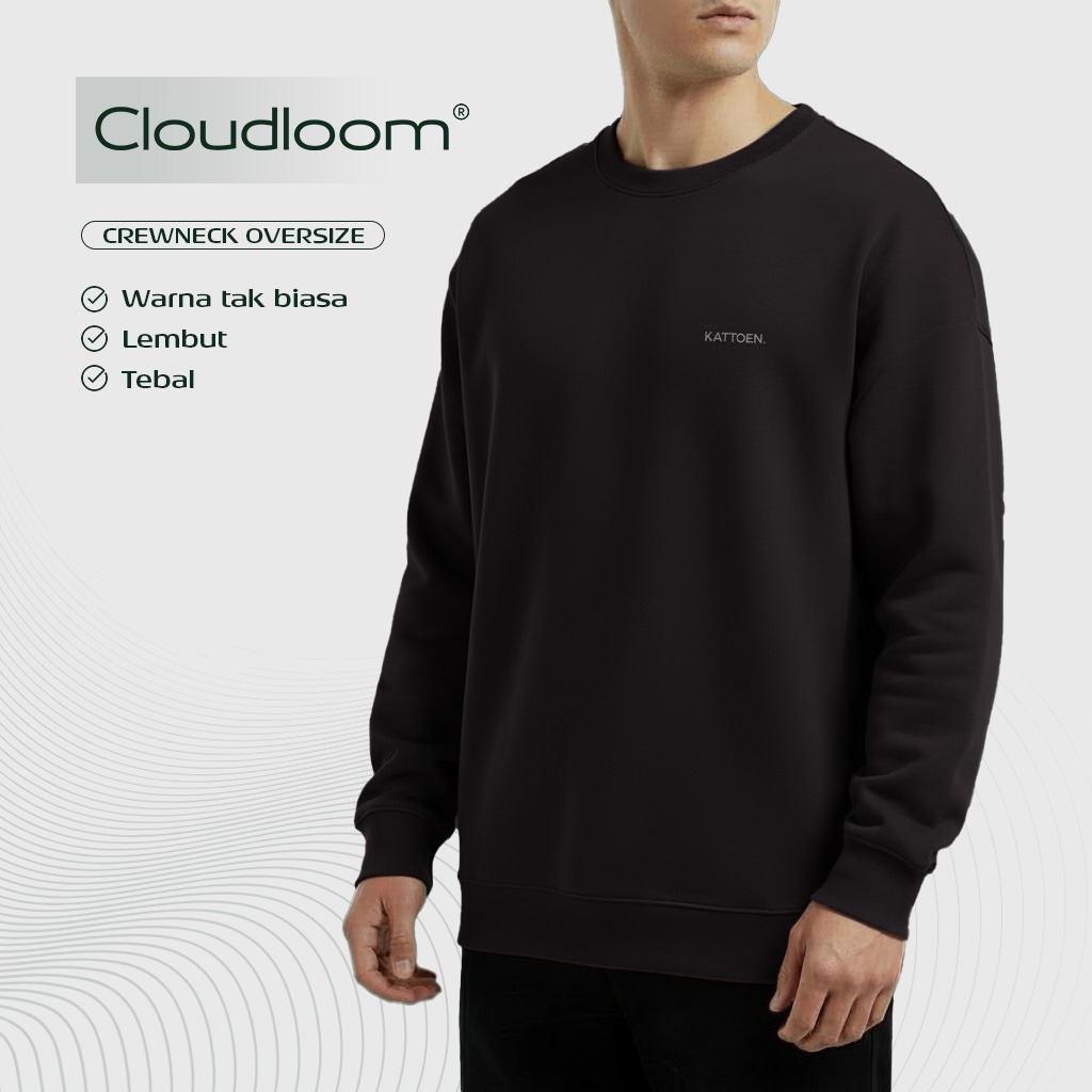 Kattoen - Cloudloom Crewneck Sweater Black - Hitam 280 Gsm