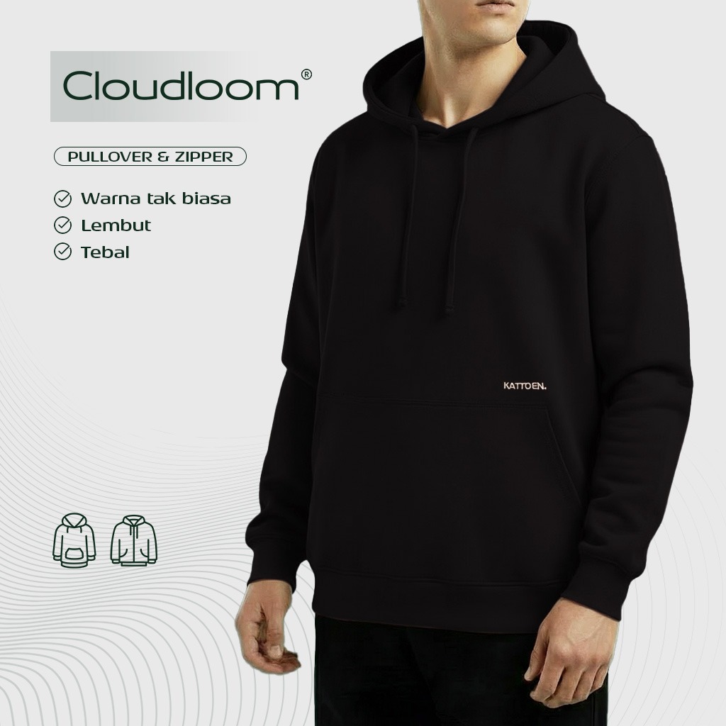 Kattoen - Cloudloom Jacket Jumper Hoodie Polos Black Basic - Hitam 280 Gsm