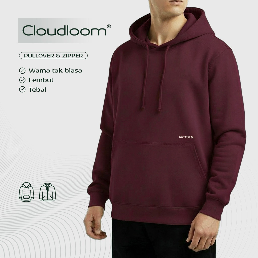 Kattoen - Cloudloom Jacket Jumper Hoodie Polos Burgundy Red - Merah Tua  280 Gsm