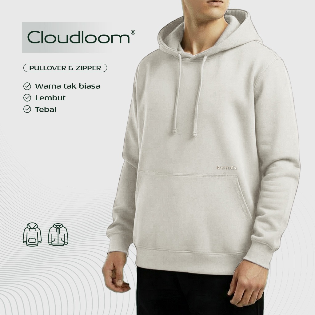 Kattoen - Cloudloom Jaket Jumper Hoodie Polos Bone White - Putih Tulang 270 Gsm