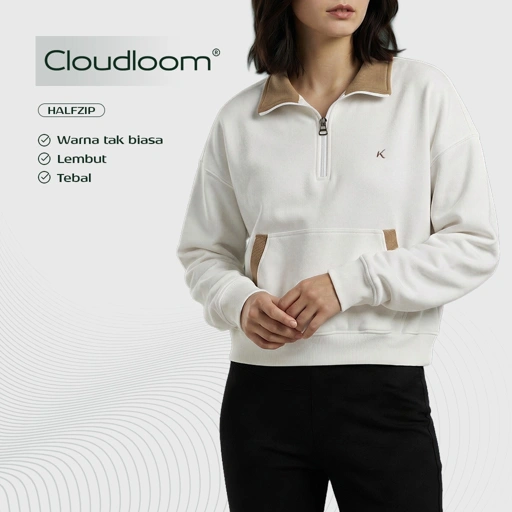 Kattoen - Cloudloom Boxy Crop Twotone Half Zipper Broken White 280 Gsm