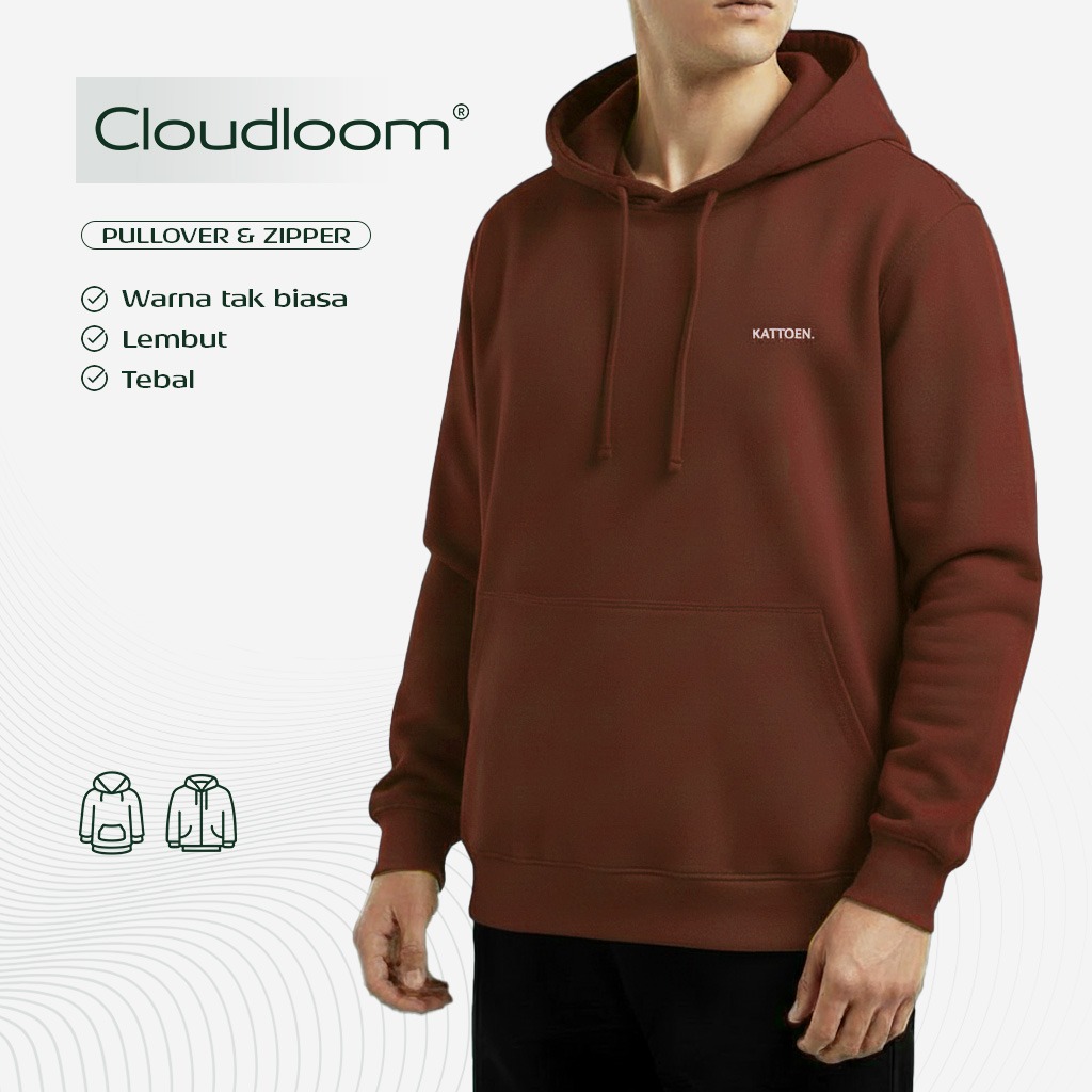 Kattoen - Cloudloom Jaket Jumper Hoodie Polos Red Brick - Maerah Bata 300 Gsm