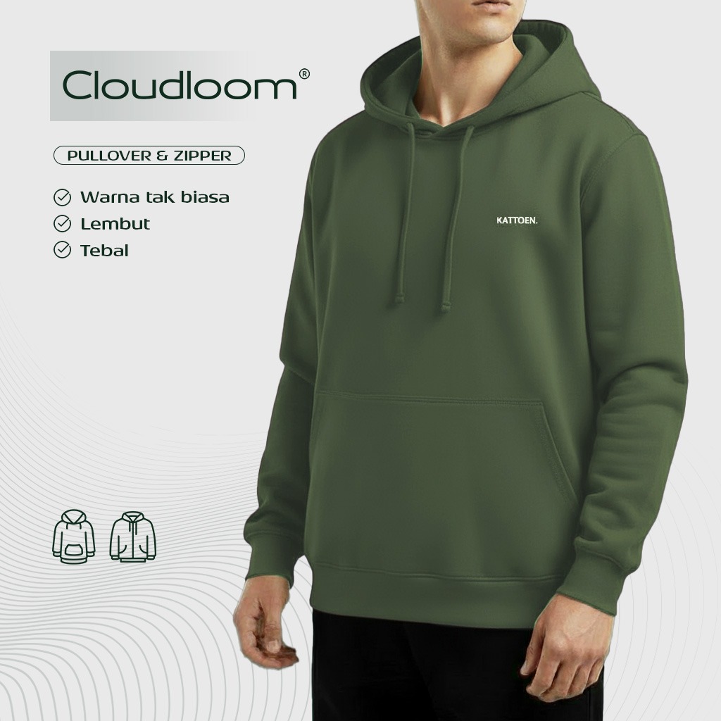 Kattoen - Cloudloom Jacket Jumper Hoodie Polos Seaweed Green - Hijau Army Tua 280 Gsm