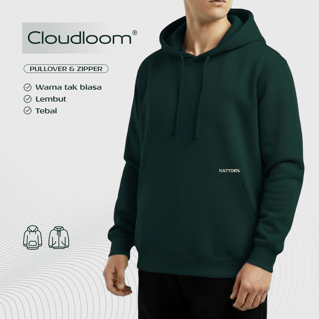 Kattoen - Cloudloom Jacket Jumper Hoodie Polos Green Bottle - Hijau Botol Tua 290 Gsm