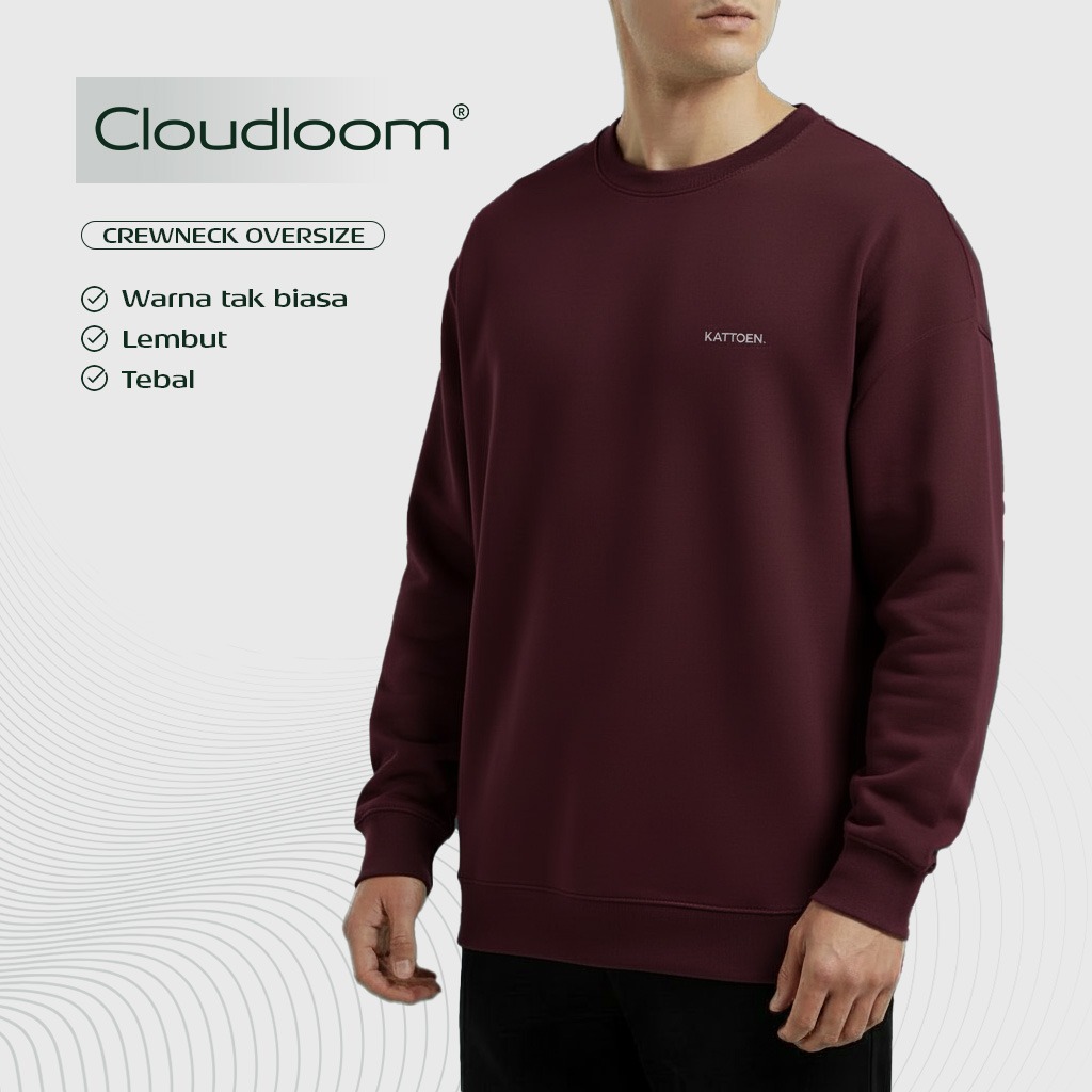 Kattoen - Cloudloom Crewneck Sweater Burgundy - Merah Maroon Tua 280 Gsm