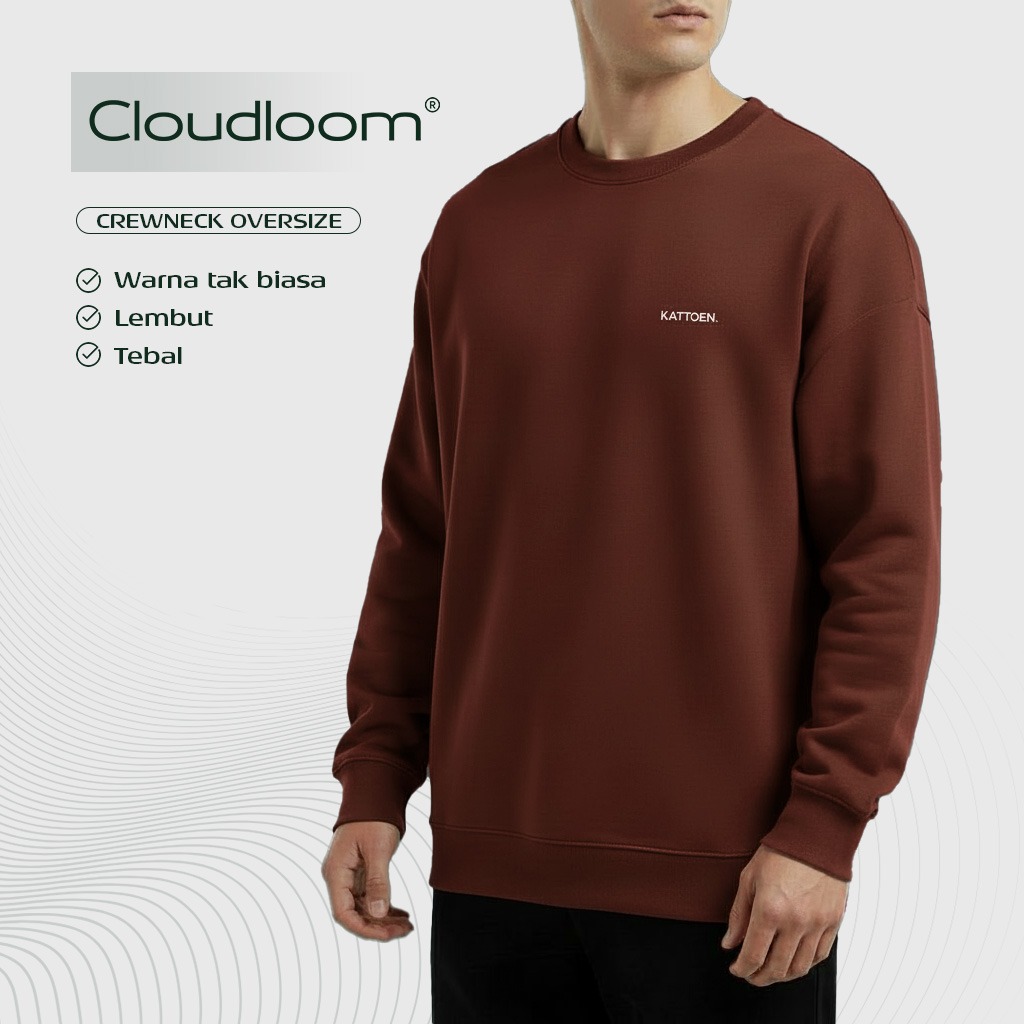 Kattoen - Cloudloom Crewneck Sweater Rosewood Red Brown - Merah Coklat Tua 280 Gsm