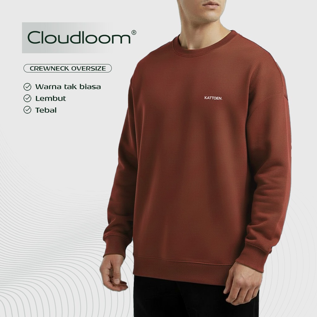 Kattoen - Cloudloom Crewneck Sweater Red Brick - Merah Bata 280 Gsm