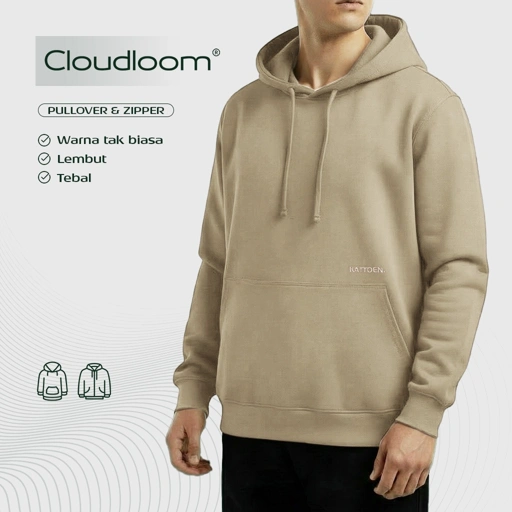 Image of Kattoen - Cloudloom Jaket Jumper Hoodie Polos Brown Cream Basic - Coklat Muda  280 Gsm