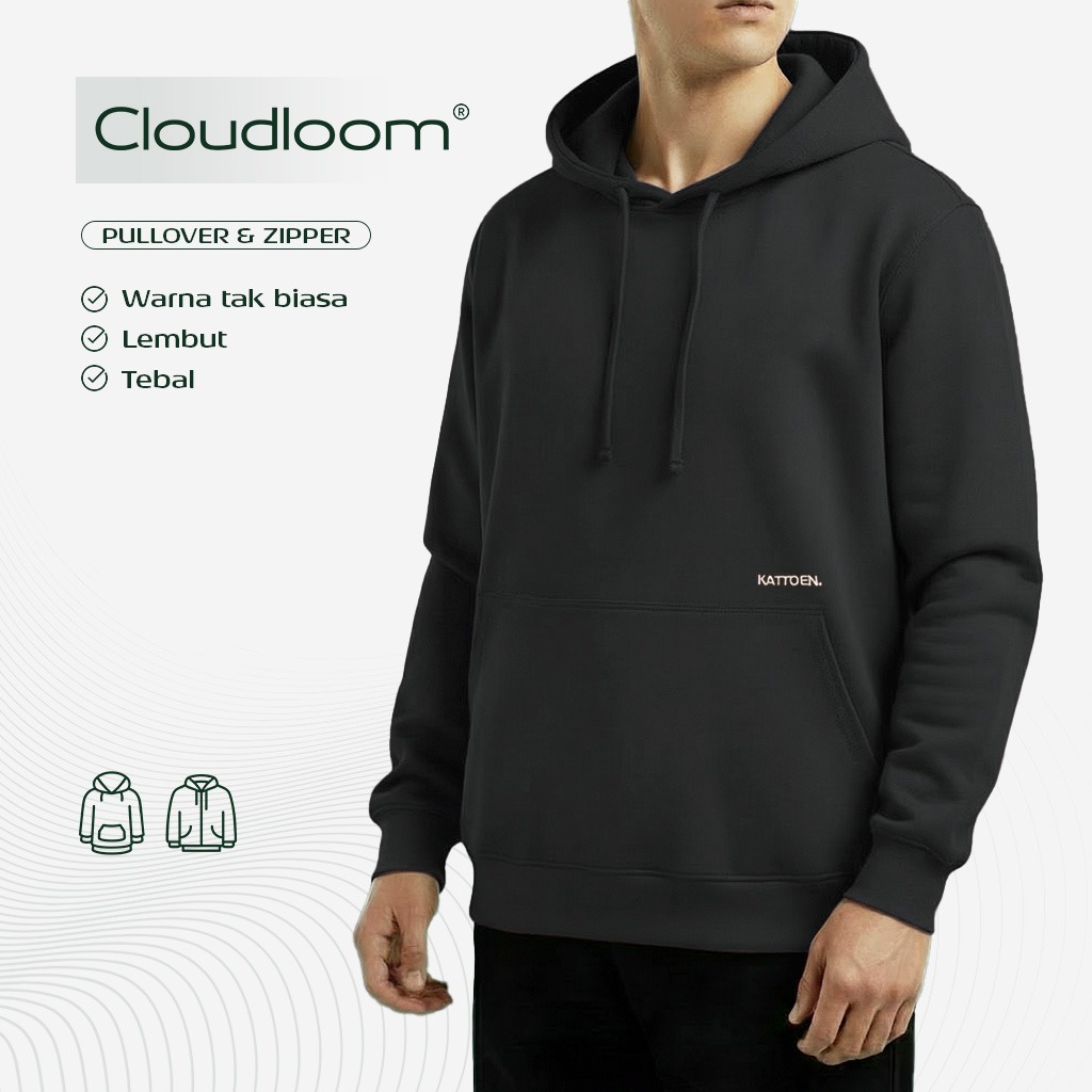 Kattoen - Cloudloom Jaket Jumper Hoodie Polos Carbon Grey - Abu-Abu Gelap 280 Gsm