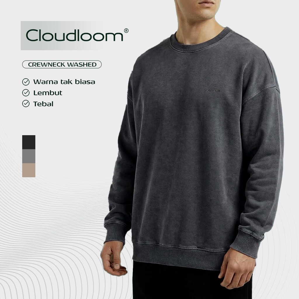 Kattoen - Cloudloom Washed Crewneck Sweater Oversize Polos Series 280 Gsm