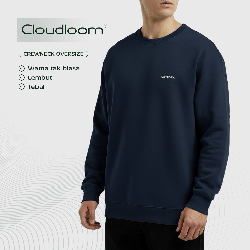 Kattoen - Cloudloom Crewneck Sweater Navy Blue - Biru Dongker 280 Gsm