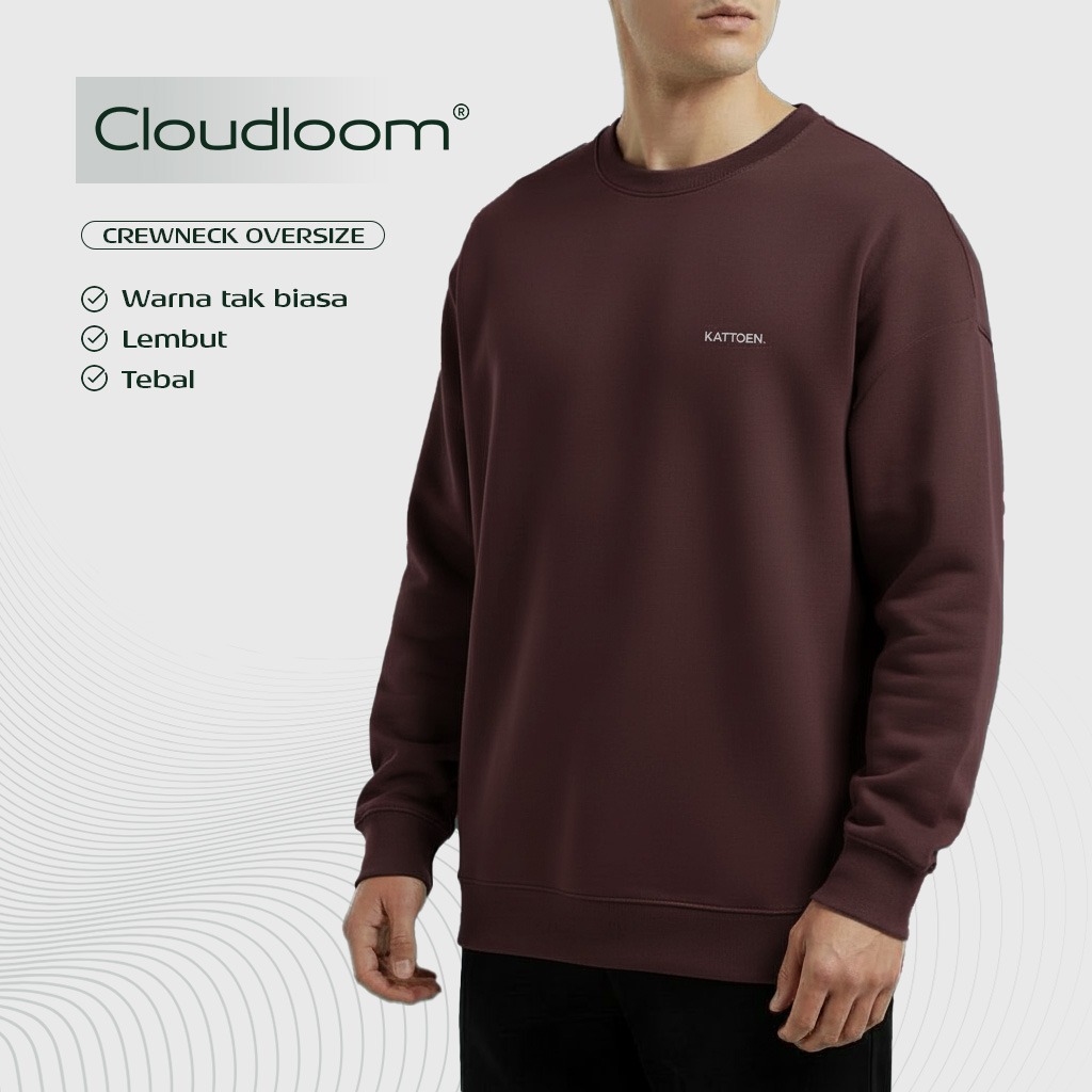 Kattoen - Cloudloom Crewneck Sweater Mahogany Red - Merah Maroon Tua 280 Gsm