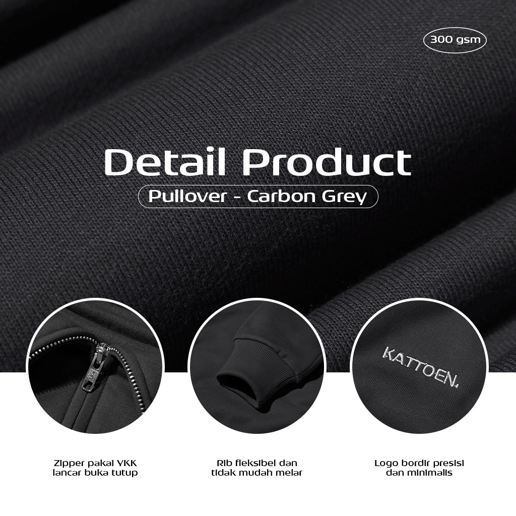 Kattoen - Cloudloom Jaket Jumper Hoodie Polos Carbon Grey - Abu-Abu Gelap 280 Gsm
