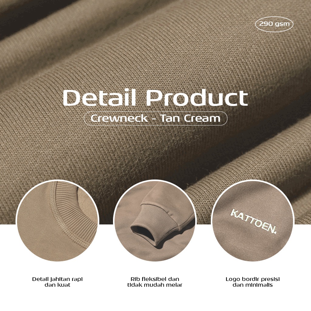 Kattoen - Cloudloom Crewneck Sweater Tan Cream Brown - Coklat Tan Cream Muda 280 Gsm