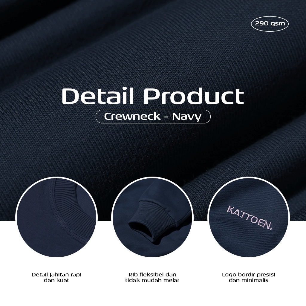 Kattoen - Cloudloom Crewneck Sweater Navy Blue - Biru Dongker 280 Gsm