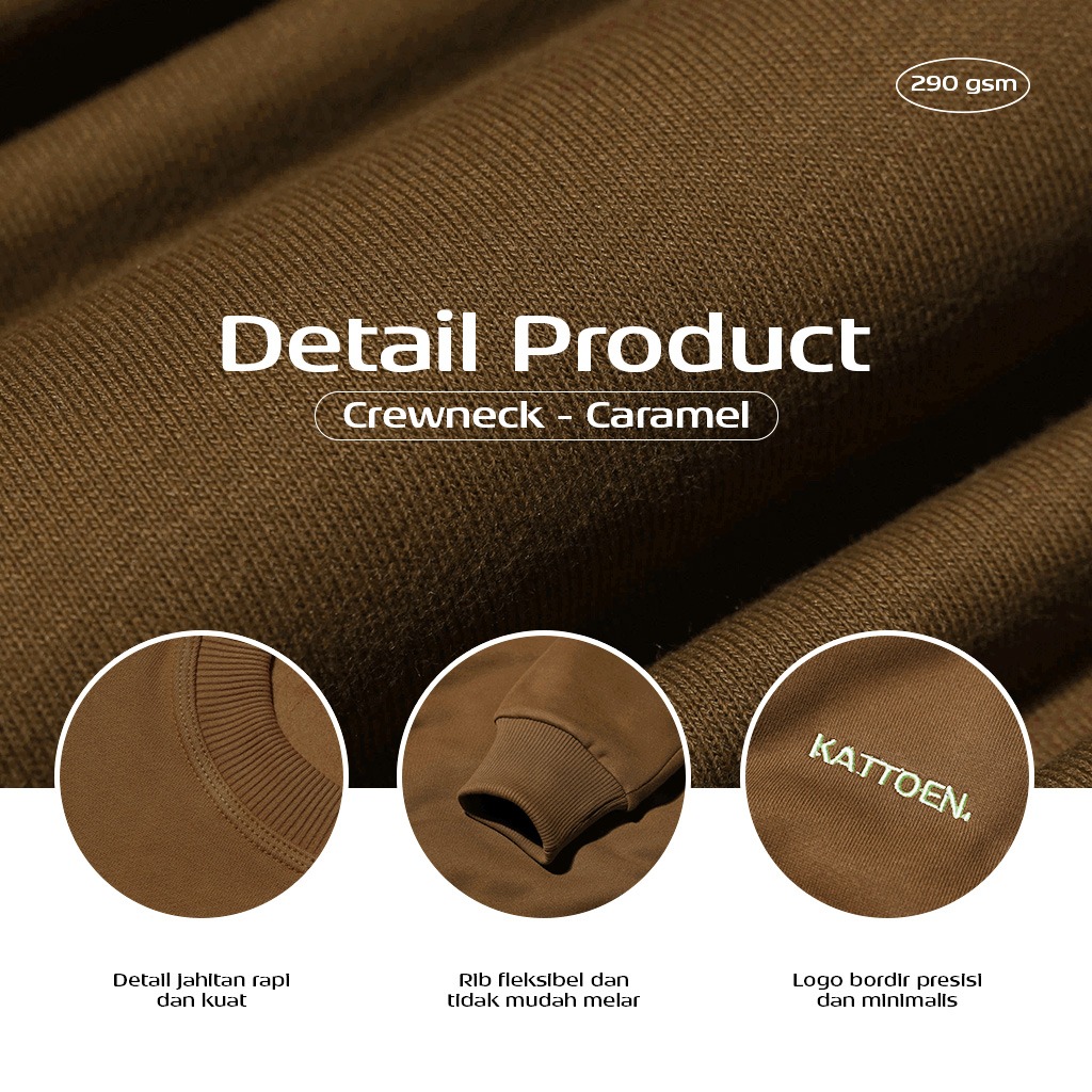 Kattoen - Cloudloom Crewneck Sweater Caramel Brown - Coklat Tua 280 Gsm
