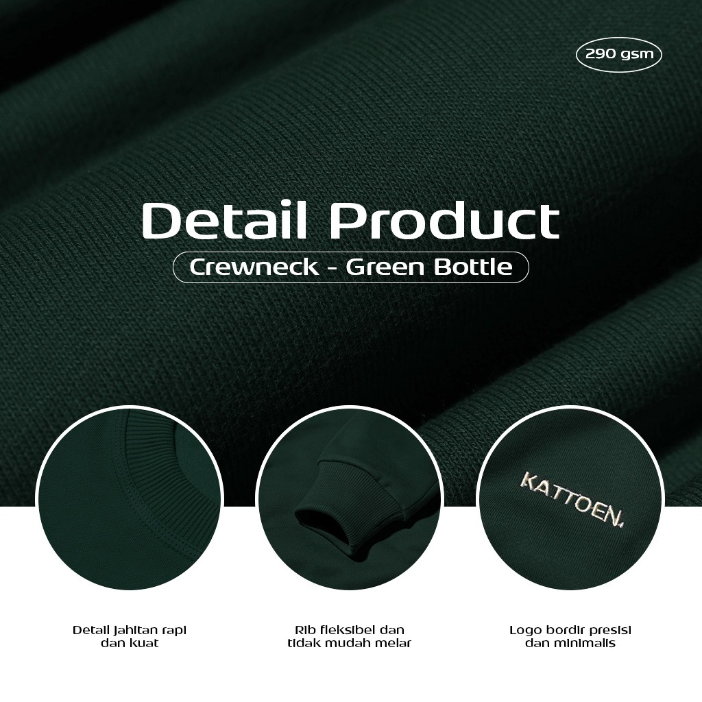 Kattoen - Cloudloom Crewneck Sweater Green Bottle - Hijau Botol Tua 280 Gsm