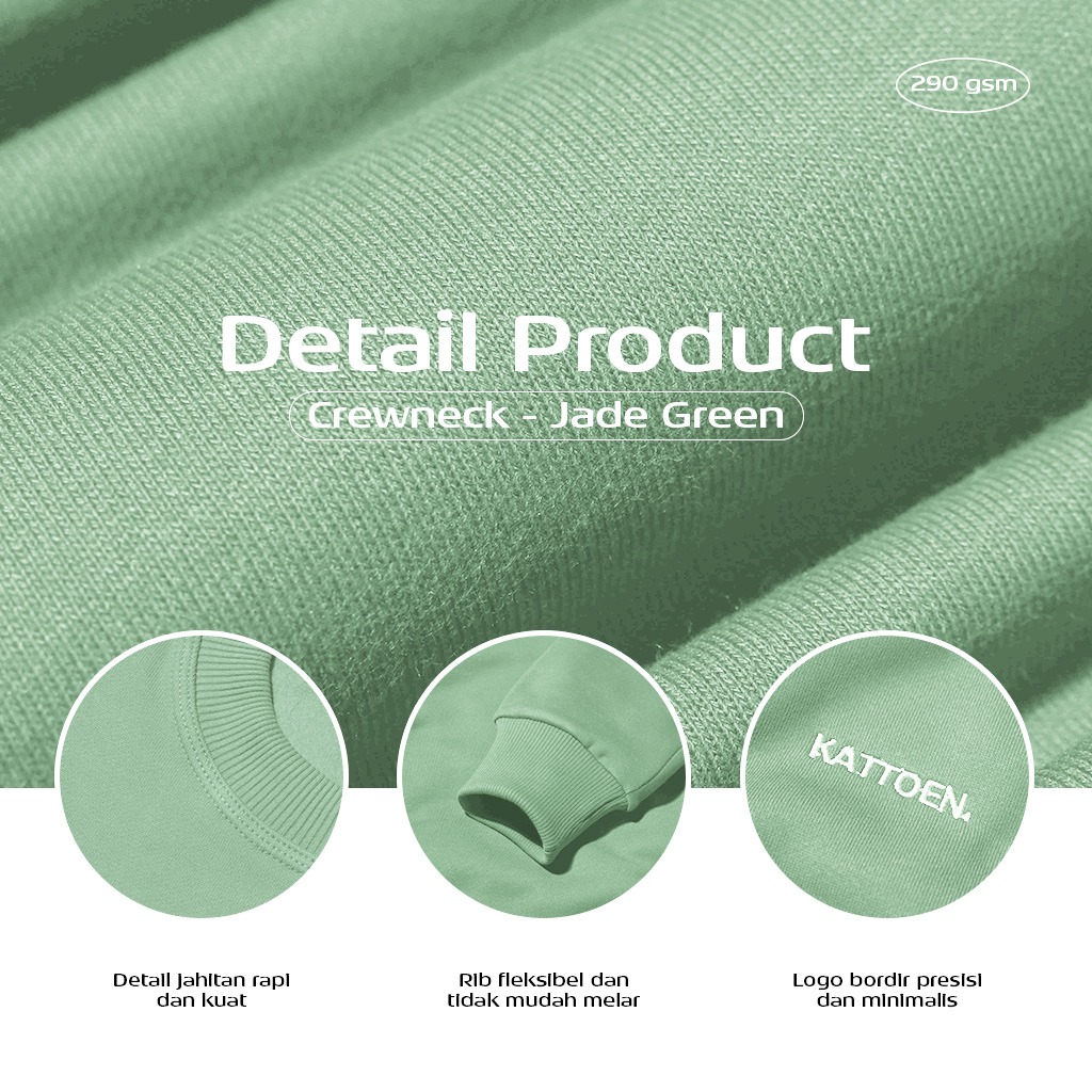 Kattoen - Cloudloom Crewneck Sweater Jade Green - Hijau Muda 280 Gsm