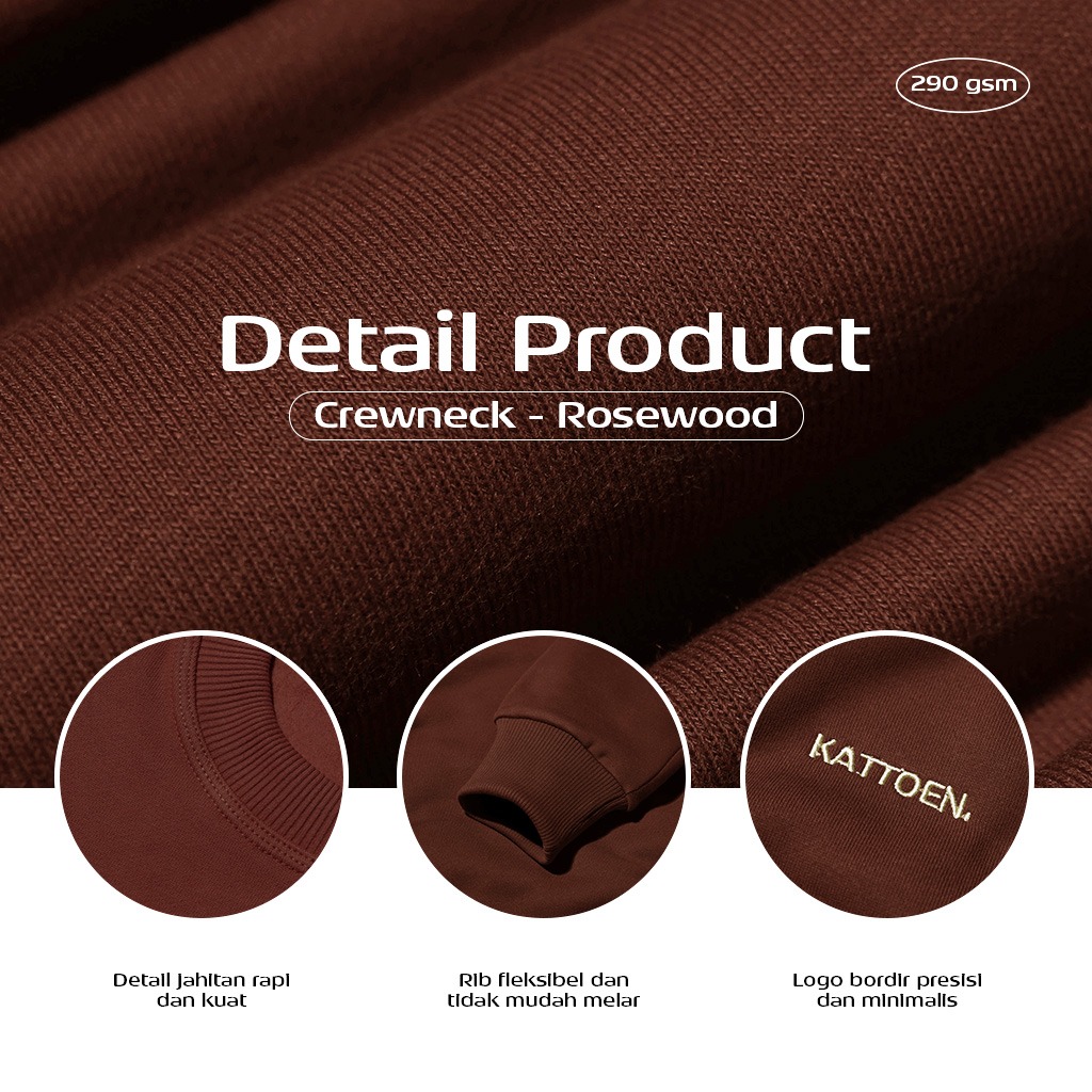 Kattoen - Cloudloom Crewneck Sweater Rosewood Red Brown - Merah Coklat Tua 280 Gsm