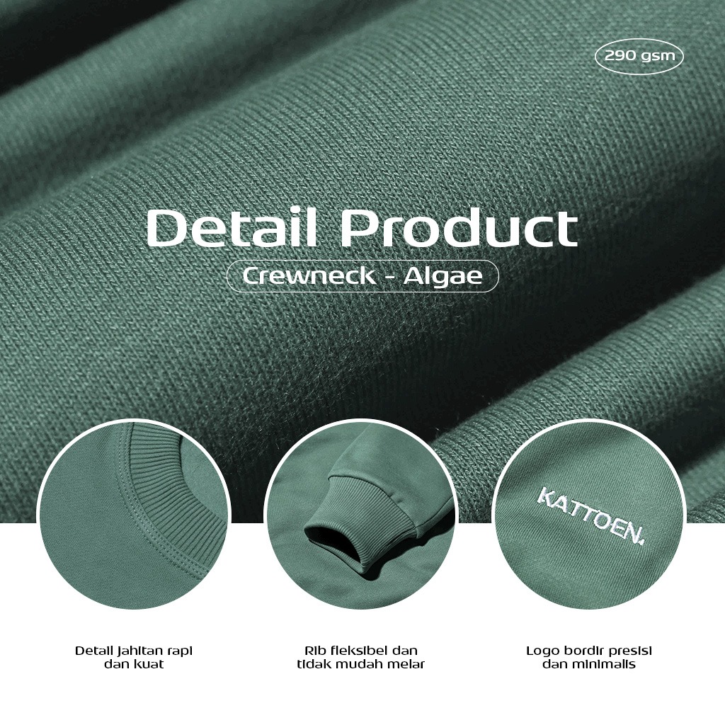 Kattoen - Cloudloom Crewneck Sweater Algae Green - Hijau Alga Tua 280 Gsm