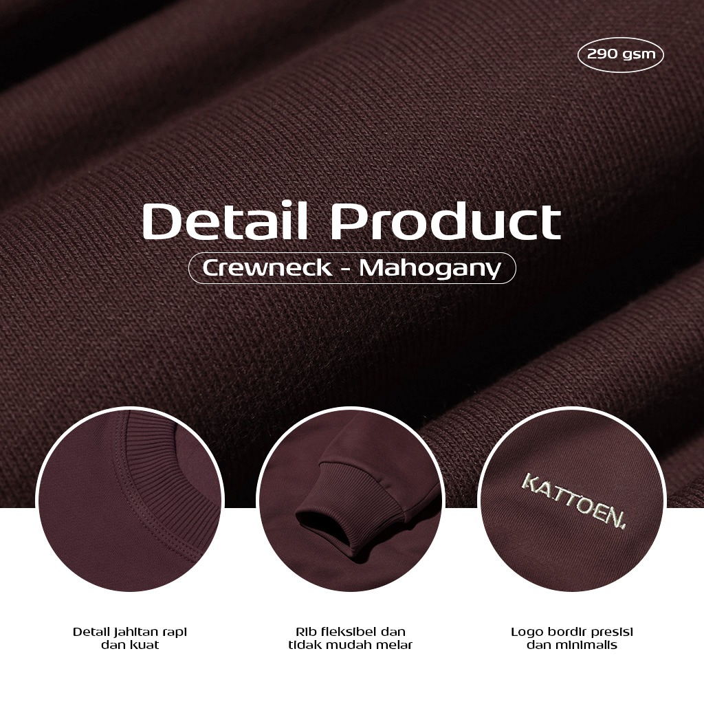 Kattoen - Cloudloom Crewneck Sweater Mahogany Red - Merah Maroon Tua 280 Gsm