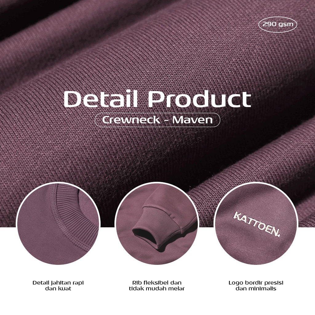 Kattoen - Cloudloom Crewneck Sweater Maven Purple Brown - Ungu Coklat Tua 280 Gsm