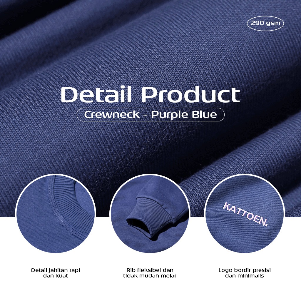 Kattoen - Cloudloom Crewneck Sweater Purple Blue - Ungu Biru Tua 280 Gsm