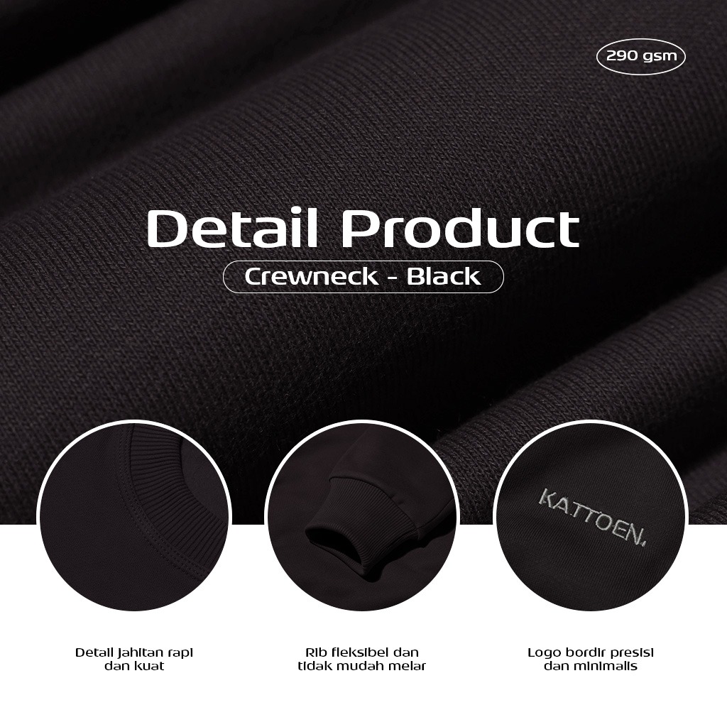 Kattoen - Cloudloom Crewneck Sweater Black - Hitam 280 Gsm