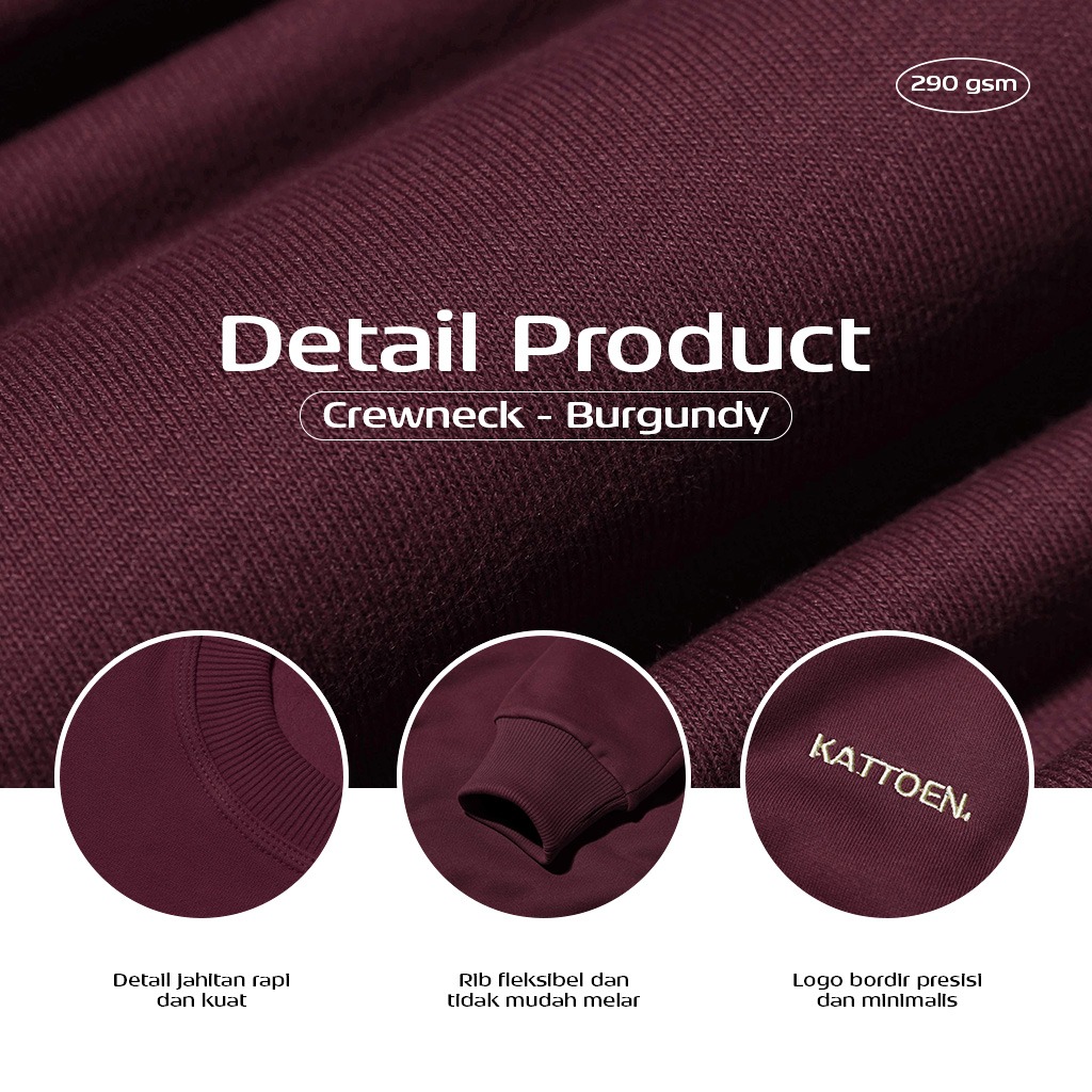 Kattoen - Cloudloom Crewneck Sweater Burgundy - Merah Maroon Tua 280 Gsm