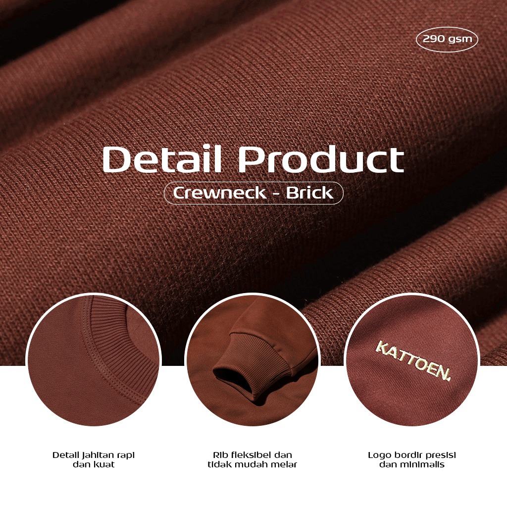 Kattoen - Cloudloom Crewneck Sweater Red Brick - Merah Bata 280 Gsm