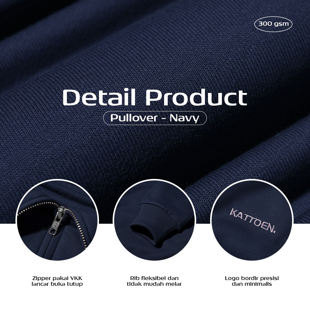 Kattoen - Cloudloom Jaket Jumper Hoodie Polos Navy Blue Basic - Biru Dongker Tua 290 Gsm