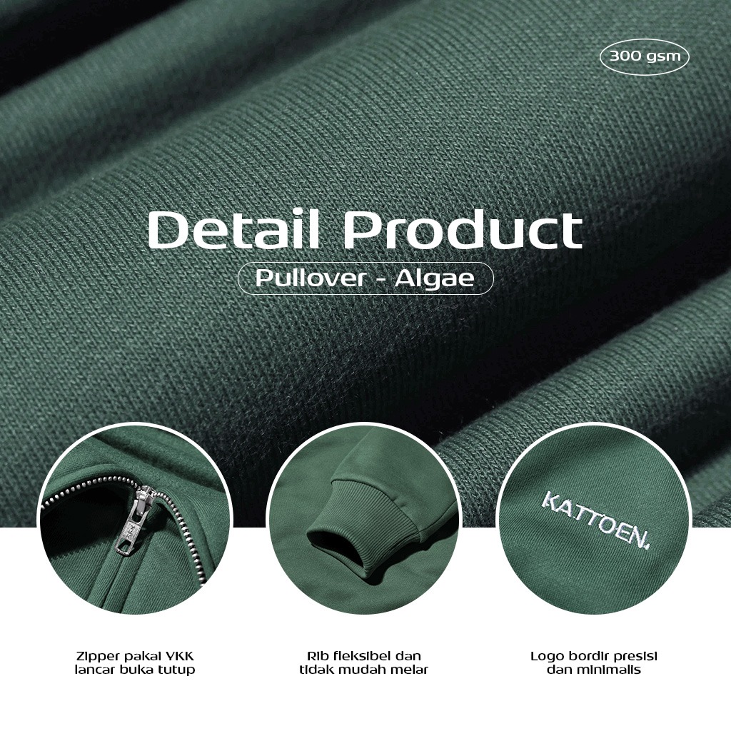 Kattoen - Cloudloom Jacket Jumper Hoodie Polos Algae Green -  Hijau Alga Tua 320 Gsm