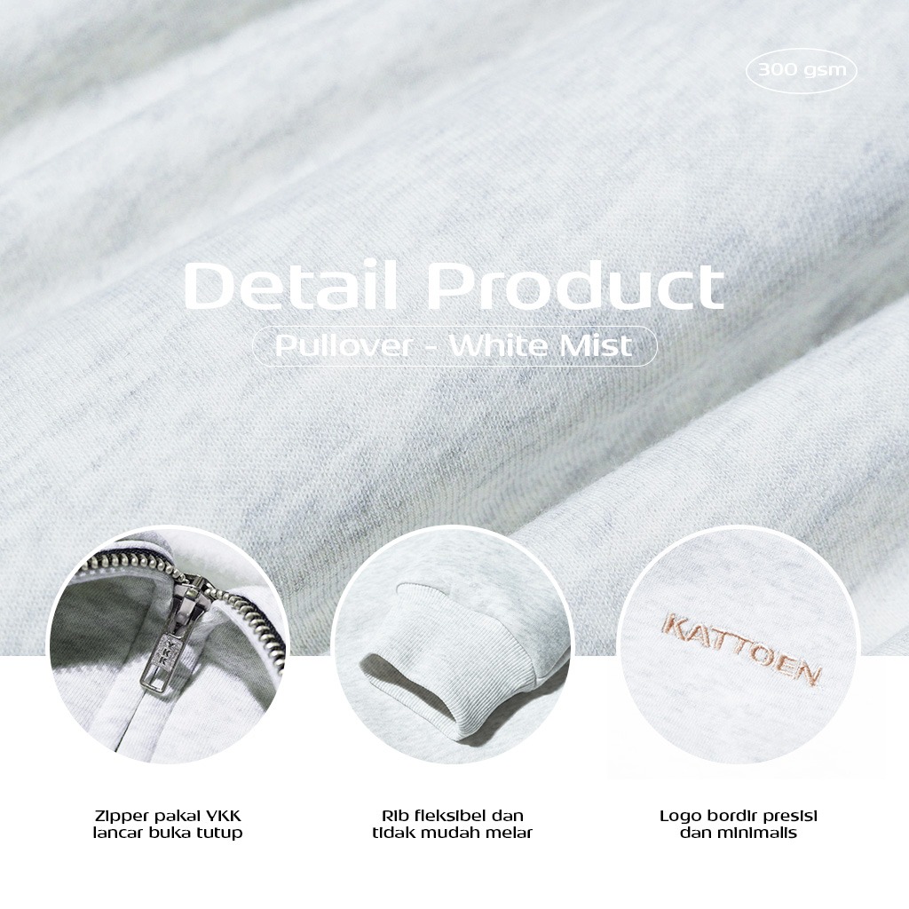 Kattoen - Cloudloom Jacket Jumper Hoodie Polos White Mist - Putih Misty 280 Gsm