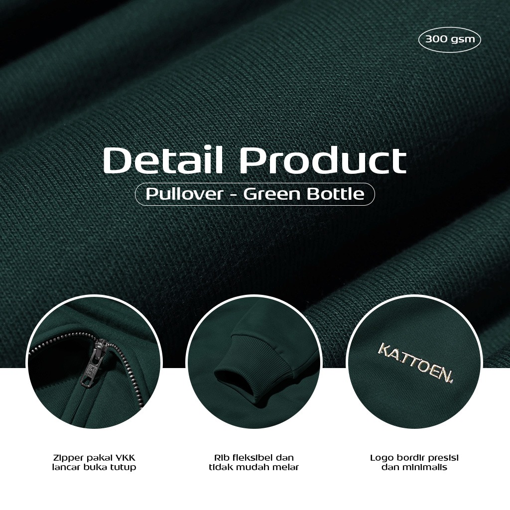 Kattoen - Cloudloom Jacket Jumper Hoodie Polos Green Bottle - Hijau Botol Tua 290 Gsm