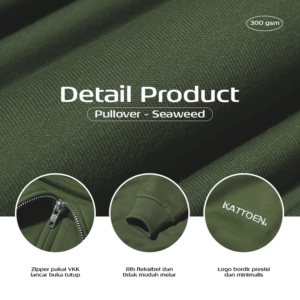 Kattoen - Cloudloom Jacket Jumper Hoodie Polos Seaweed Green - Hijau Army Tua 280 Gsm