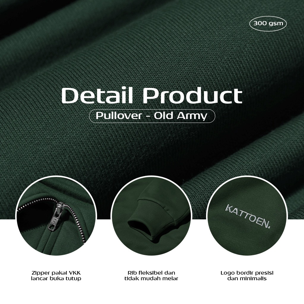 Kattoen - Cloudloom Jaket Jumper Hoodie Polos Old Green Army - Hijau Army Tua 280 Gsm