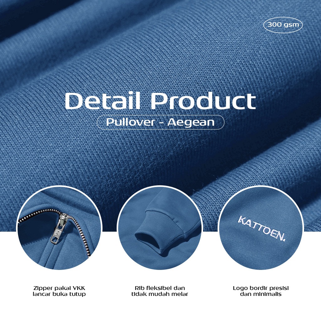 Kattoen - Cloudloom Jacket Jumper Hoodie Polos Aegean Blue - Biru Laut Tua 290 Gsm