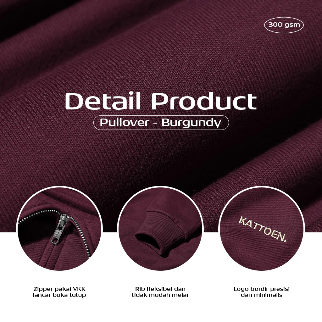Kattoen - Cloudloom Jacket Jumper Hoodie Polos Burgundy Red - Merah Tua  280 Gsm