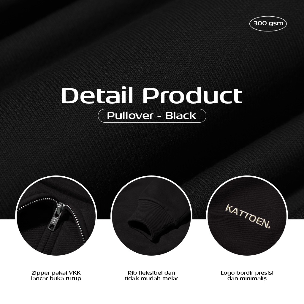 Kattoen - Cloudloom Jacket Jumper Hoodie Polos Black Basic - Hitam 280 Gsm