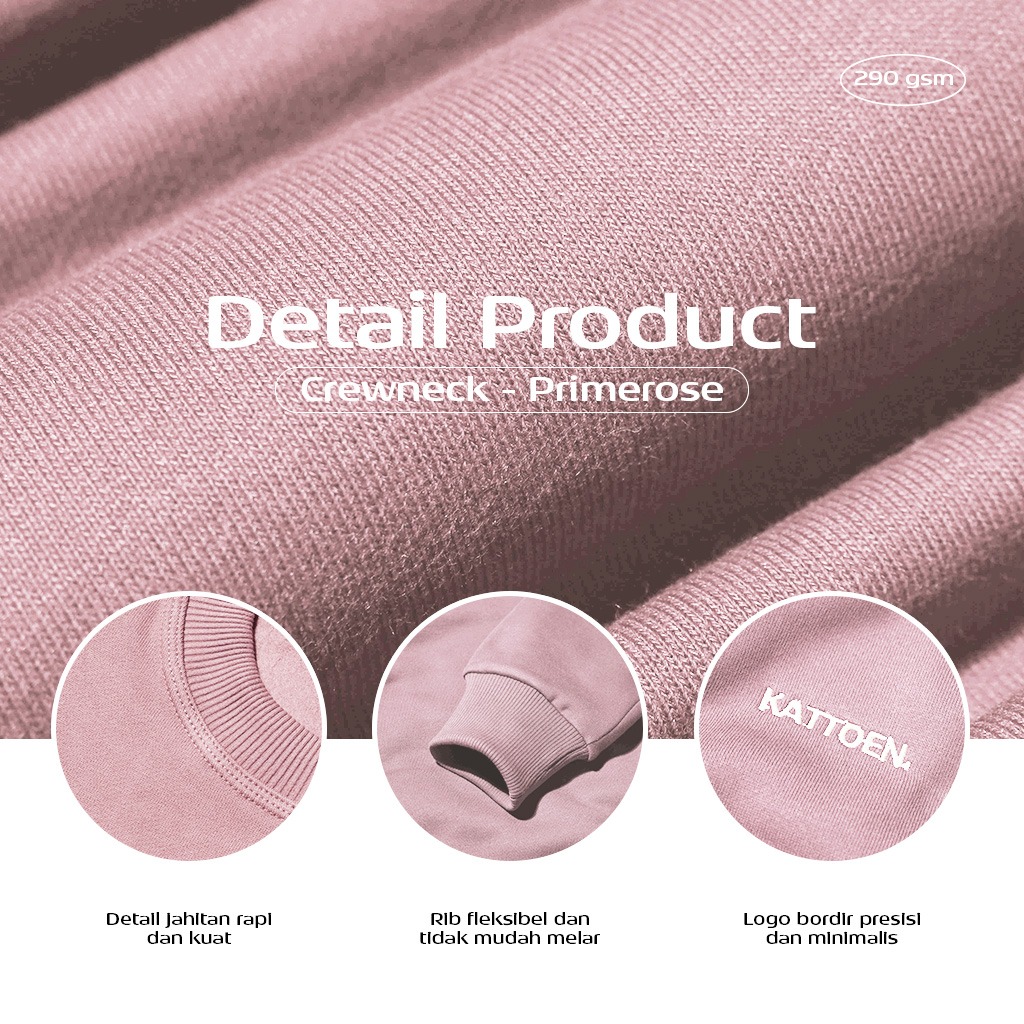Kattoen - Cloudloom Crewneck Sweater Primrose Pink - Merah Muda 280 Gsm