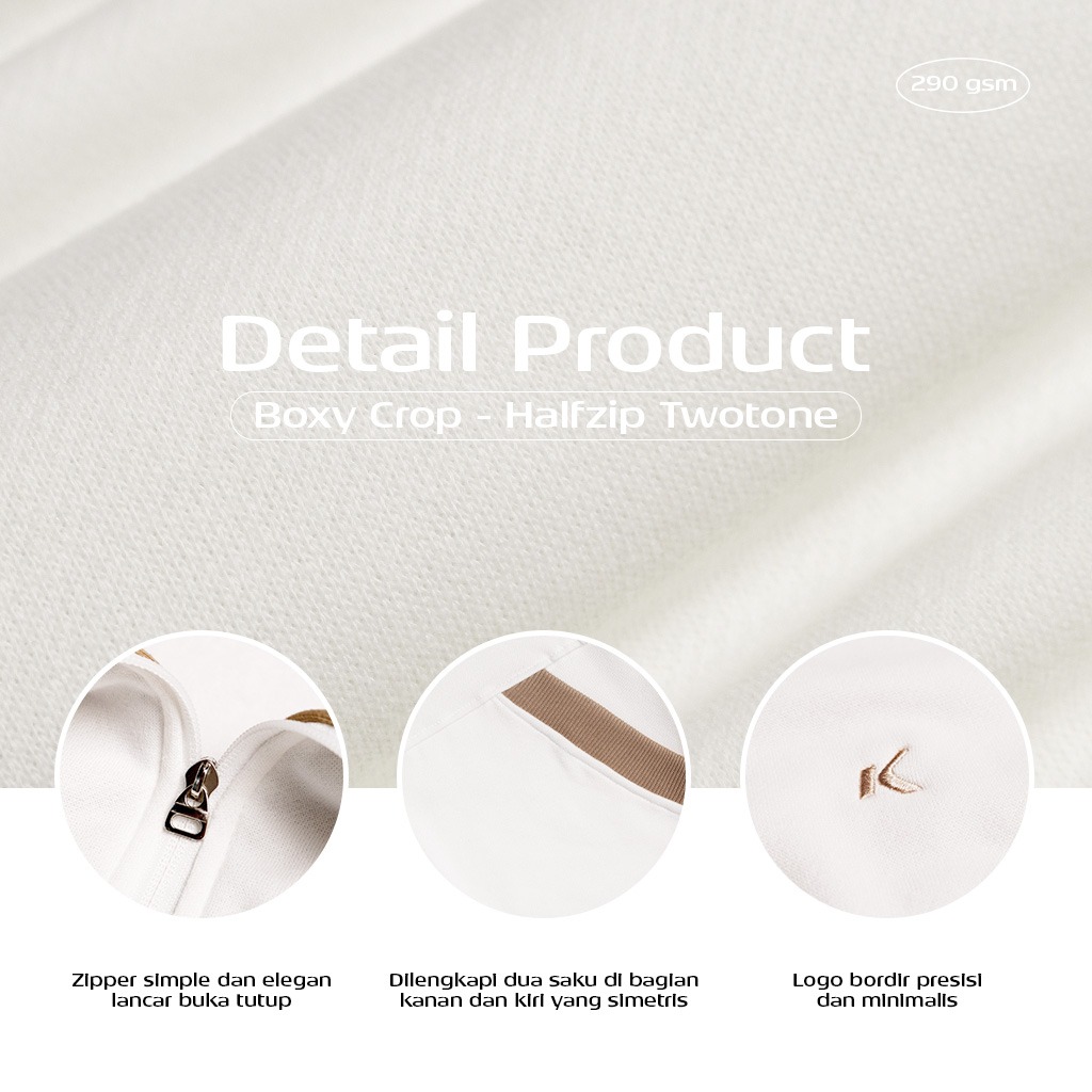 Kattoen - Cloudloom Boxy Crop Twotone Half Zipper Broken White 280 Gsm