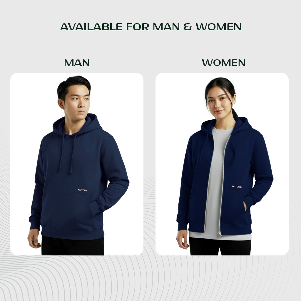 Kattoen - Cloudloom Jaket Jumper Hoodie Polos Navy Blue Basic - Biru Dongker Tua 290 Gsm