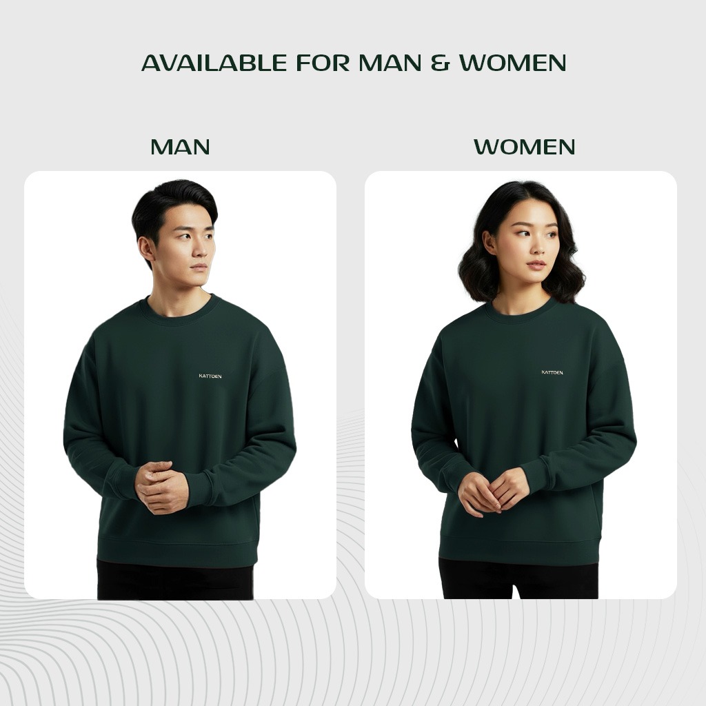 Kattoen - Cloudloom Crewneck Sweater Green Bottle - Hijau Botol Tua 280 Gsm
