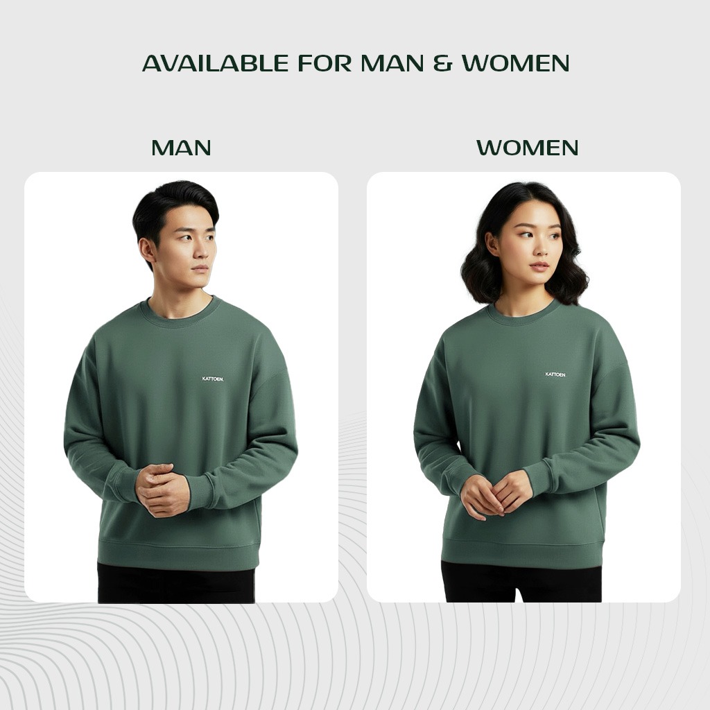 Kattoen - Cloudloom Crewneck Sweater Algae Green - Hijau Alga Tua 280 Gsm
