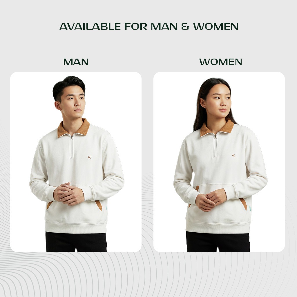 Kattoen - Cloudloom Twotone Half Zipper Broken White 280 Gsm