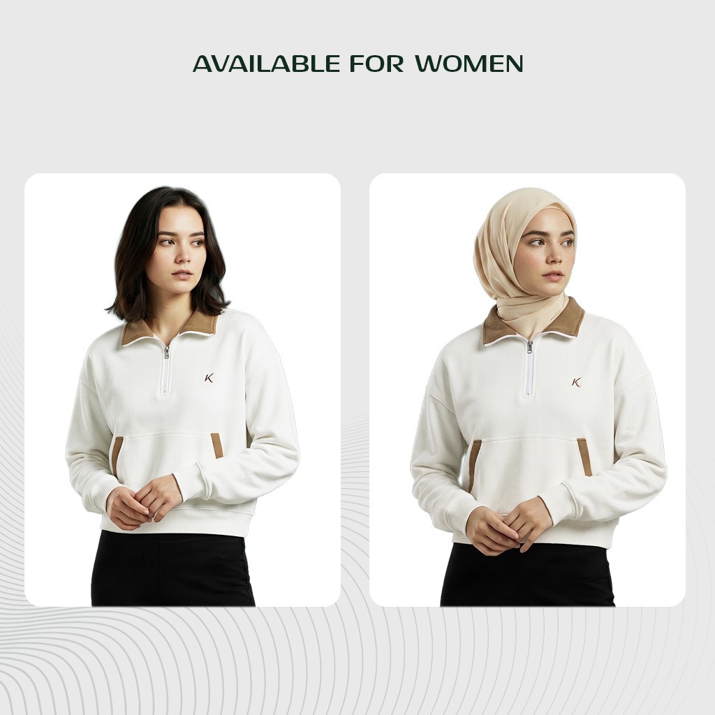 Kattoen - Cloudloom Boxy Crop Twotone Half Zipper Broken White 280 Gsm